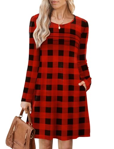 Image of OFEEFAN Womens Long Sleeve Tunic Dress Fall Fashion Sweater Dress with Pockets Pleated Front Casual Winter