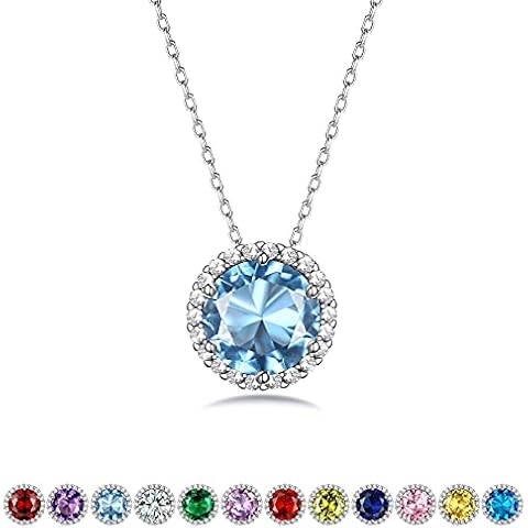 Bestyle 925 Sterling Silver Love Round Cubic Zirconia Necklaces March Aquamarine Birthstone Crystal Pendant for Women, Hypoallergenic Necklaces for Sensitive Skin Cover