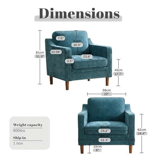 Image of Kingfun Accent Chair Set of 2, Living Room Chairs, Mid Century Reading Armchair, Chenille with Solid Wood Foot, Upholstered Modern Decor for Bedroom, Apartment