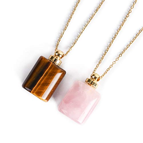 YGLINE Natural Healing Stone Essential Oil Diffuser Perfume Bottle Pendant Necklace Jewelry (Rose Quartz) - Image 6