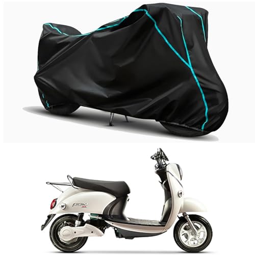Image of Waterproof Bike Body Cover Compatible for | Evolet Polo Classic | Taffeta Fabric, Sky Piping Design, Bottom Elastic Fit | Dustproof, Sun UV & Rain Protection for All Weather.