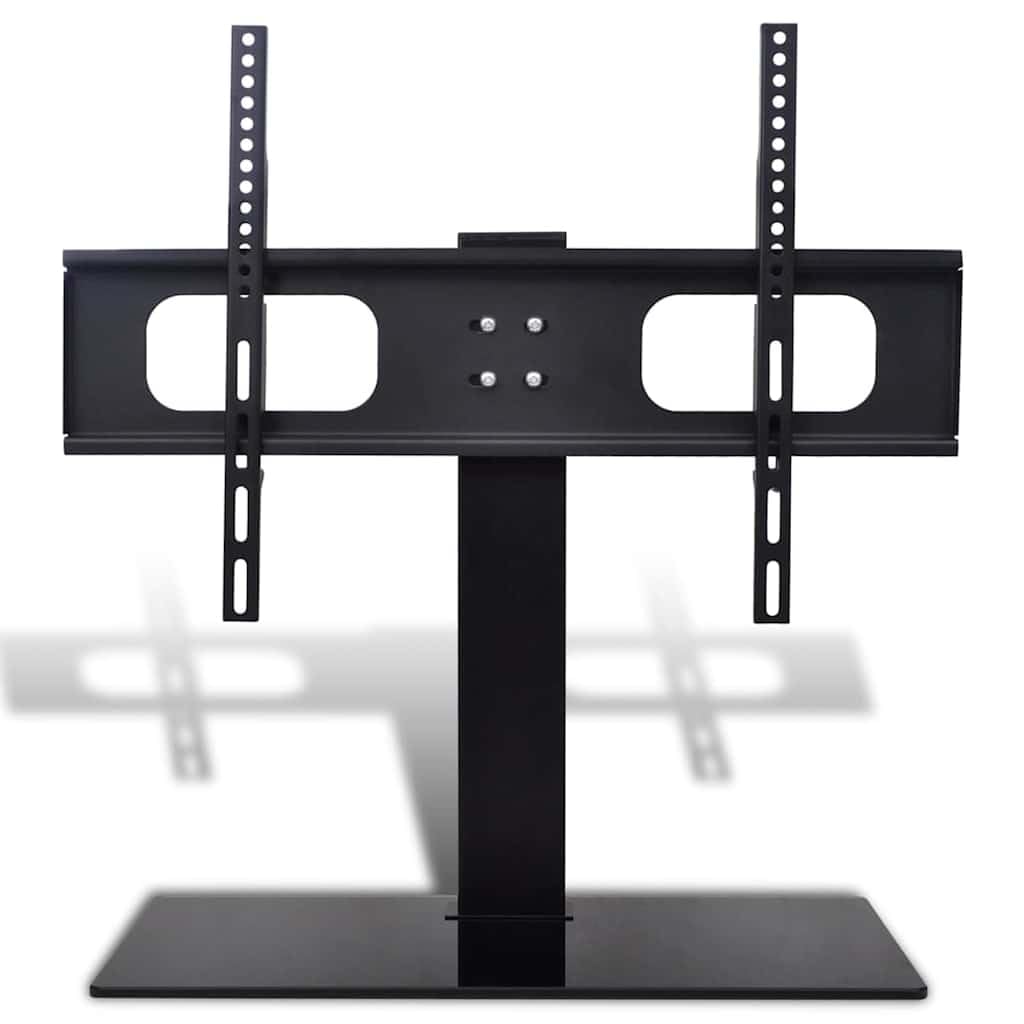 Supporto TV regolabile in altezza per schermi da 37-55 pollici, in acciaio verniciato a polvere, max VESA 600 x 400 mm, 40 kg, con base in vetro, salvaspazio, per soggiorno e ufficio