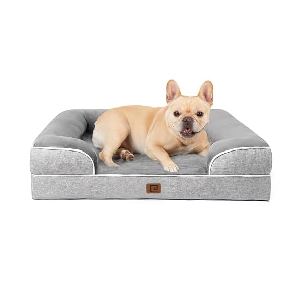 EHEYCIGA Orthopedic Dog Bed for Medium Dogs, Waterproof Memory Foam Medium Dog Beds with Sides, Non-Slip Bottom and Egg-Crate Foam Medium Dog Couch Bed with Washable Removable Cover, Grey