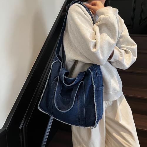 Image of Denim Tote Bags for Women Jean Purse Casual Denim Handbag Large Capacity Crossbody Shoulder Bag
