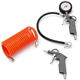 KOMBO - Kit Accessori per Compressore – 2 Pistole Aria (Soffiaggio + Gonfiaggio con Manometro) + Tubo Spiralato 5 m – Universale, Compatibile con Compressori Aria