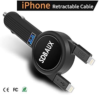 SDBAUX Car Charger,Quick Charge 3.1A/15W with 2.3ft Dual Retractable Cable,Compatible/Replacement for iPad iPod