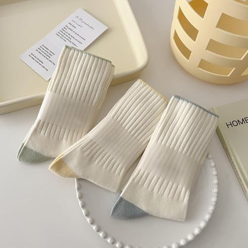 5 pairs of spring and summer thin cotton mesh socks, color-blocked mid-tube personalized girl pile socks3