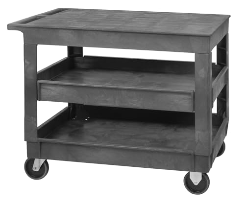 Quantum PFTC4026-33-3 3-Shelf Flat Top Utility Cart Unit | Heavy-Duty Mobile Storage Rack with (4) 5