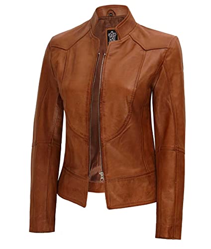 Decrum Brown Leather Biker Jacket Women - Womens Moto Jacket [1300864] | Brown Amy, L - Thumbnail 2