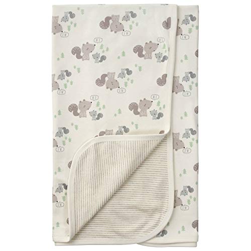 Gerber Baby Organic Reversible Knit Receiving Blanket, Squirrels White, One Size