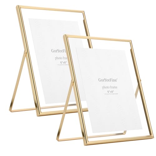 GorYeeFine Gold 8x10 Floating Frame 2 Pack For Photo Sizes(4x6 5x7 6x8) Adjustable Tabletop/Shelf Floating Picture Frame 5x7 Classy Gift Choice for Wedding Christmas Home or Office Decor