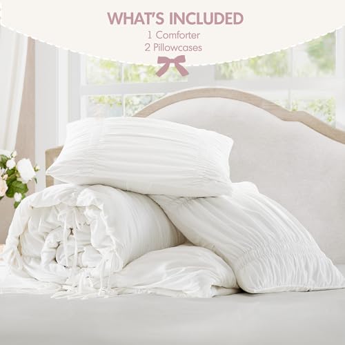 Image of Intelligent Design Ruched Shabby Chic White Queen Comforter Set, 3pc