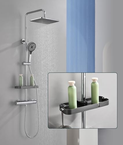 Süßren Columna Ducha Termostatica, Con Cabezal de Ducha Tipo Lluvia, Ducha de Mano Con 3 Modos, Columna de Ducha Ajustable En Altura, Columna de Ducha de Acero Inoxidable (Cromo)