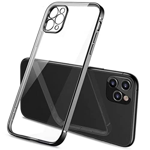 - Cover Custodia per iPhone 11 PRO Bordi Piatti Protezione Fotocamera silicone TPU Placcatura Nero