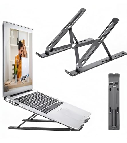 Image of Enclave Portable Foldable Laptop Stands Holder, Ergonomic Adjustable Height 6 Angles, Aluminium Alloy MacBook Stand for Desk. (Black)