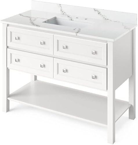 48" White Adler Vanity, Calacatta Vienna Quartz Vanity Top, undermount rectangle bowl