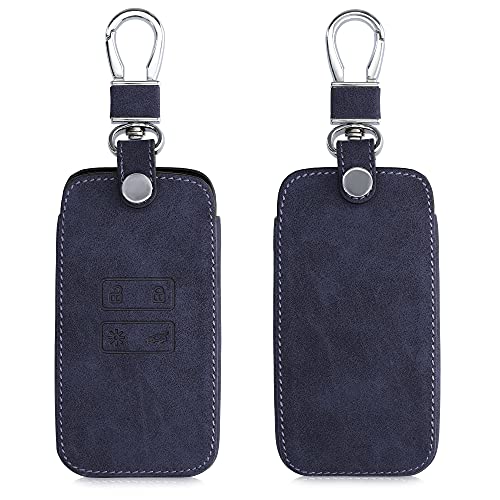 kwmobile Accessoire Clef de Voiture Compatible avec Renault Smart Key 4-Bouton (Keyless Go Uniquement) - Coque de Clé de Voiture en Suède - Bleu foncé