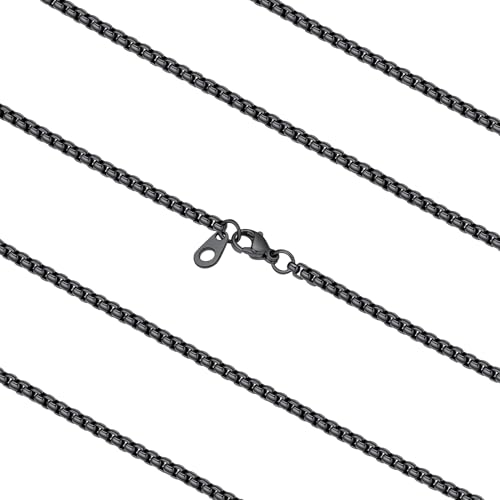 FaithHeart Black Box Chain Necklace for Men 3mm Stainless Steel Square Rolo Chains for Pendant Waterproof Non Tarnish Mens Chain Necklaces Hip Hop Jewelry with Gift Box 18-30
