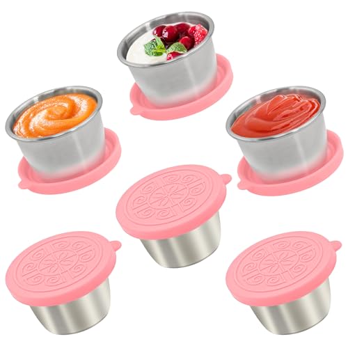 Image of Qukaka Salad Dressing Container to Go,Handy Leakproof Stainless Steel Meal Prep Containers Reusable,Sauce Containers for Lunch Box, Picnics, Travel, Office and Kitchen Storage (Pink, 2.7oz)
