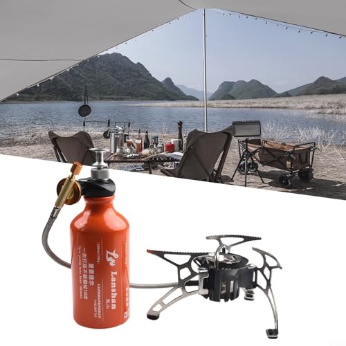 Outdoor Camping Multi Fuel Stove with 500ml Aluminum Alloy Fuel Bottle and Pump, Foldable Anti Skid Brackets, Compatible with Diesel, Liquid Gas and Alcohol for Hiking Backpacking BBQ