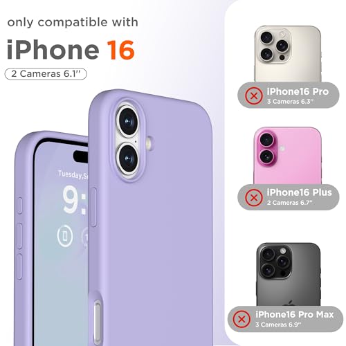 Image of Magnetic for iPhone 16 Case, Compatible with MagSafe, Liquid Silicone Phone Cover with Screen Protector & Camera Protector, Soft Anti-Scratch Microfiber Lining Inside 6.1 inch, Lilac Purple