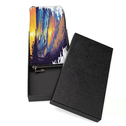 Beach, Sunset PU Leather Clutch Long Bifold Wallet, Coin Purse Credit Pass Case, Durable Card-Holder Money Storage for Women Men3