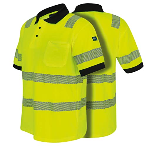 PRO FIT Warnschutz Poloshirt Neongelb/Grau in Gr. L - EN ISO 20471 - UV-Schutz 40+ - Atmungsaktiv - Nachhaltiger Lyocellmix - Allergikerfreundlich