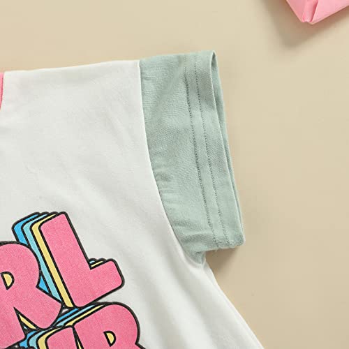 Infant Baby Girl Boy Crewneck Rompers Oversized Short Sleeve Letter Contrast Color T-Shirt Top Jumpsuit Summer Clothes (Pink Grl Pwr, 12-18 Months) #TOP2