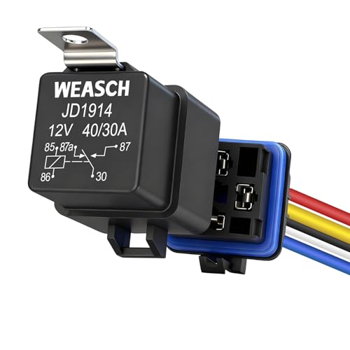 Weasch Wasserdichtes Relais-Set 12V 40/30A 5-poliger SPDT robuste 12 AWG verzinnte Kupferdrähte Automobil-Relais und Kabelbaum-Set für Automobil Auto Marine Boot
