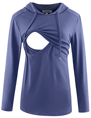 GINKANA Damen Still-Hoodie Sweatshirt Langarm Stillen Umstands-Tops Freizeitkleidung, Lila Grau, L Cover