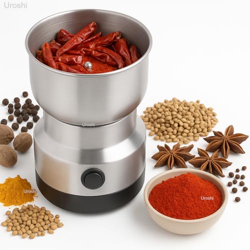 Image of Nima Electric Grinder Stainless Steel Mini Mixer for Coffee, Spices, Masala, Nuts & Seeds Multifunctional Household Chopper with Powerful Motor Compact Dry Grinder Machine