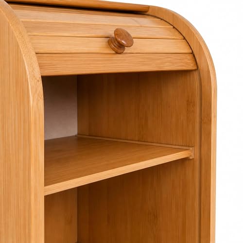 Oypla Double Layer Roll Top Bamboo Wooden Bread Bin for Kitchen Storage Solutions - Image 5