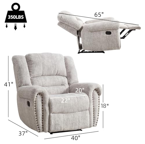 Image of CANMOV Manual Recliner Chair Set of 2, Classic and Traditional Manual Recliner Chair with Comfortable Arms and Back Single Sofa for Living Room, White Grey