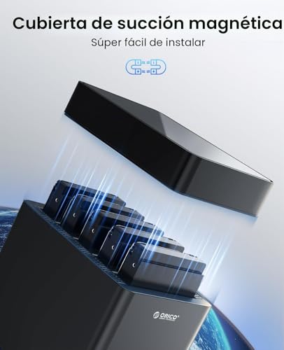 Miniatura 2 de ORICO 5 Bahias Docking Station Type C Carcasa magnética de Disco Duro de 3,5" para el Disco Duro Externo SATA SATA3.0 5x18TB con Adaptador 12V6.5A Compatible con Windows/Mac