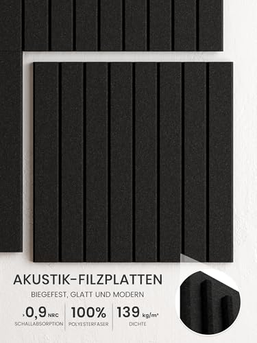 Bumusty 6er-Pack Filz-Pinnwand Lamellen-Optik 90 x 60cm,Alternative zu Korktafel,Inkl.40 Klebestreifen,Memoboard,Fotowand & Visionboard Für Büro,Kinderzimmer & Klassenzimmer-Schwarz
