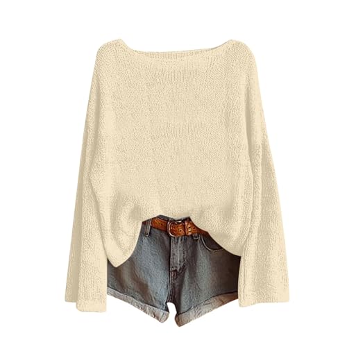 Women's Sweaters Boat Neck Long Sleeve Loose Fit Fall Fashion Casual Tops Soft Basic Pullover Travel Solid Outfits