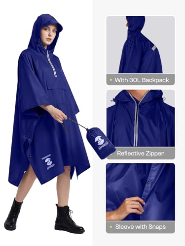 Image of SaphiRose Hooded Rain Poncho Waterproof Raincoat Jacket for Men Women Adults