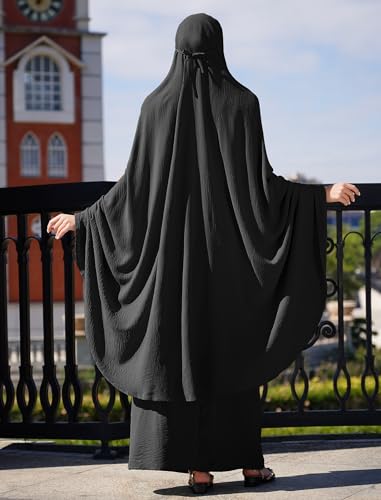 ODIZLI Women's Muslim Islamic Two-piece Outfits Hijab Dress Abaya and Loose Skirt Full Cover Kaftan4