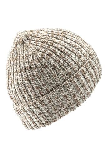 Sterntaler Strickmütze auch weichem Melange Garn - Unisex Beanie im Rippenstrick - Wintermütze mit Umschlag - Kinder Mütze - braun, 55