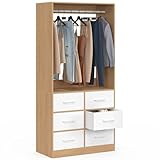 IDMarket   Dressing penderie L. 80 cm UPPAH avec 6 tiroirs bois façon hêtre et blanc
