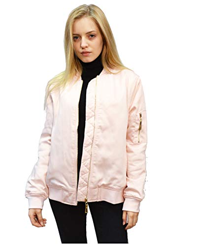 Bomber matelassé en satin pour femme en noir et rose, veste mi-saison confortable taille 36-44