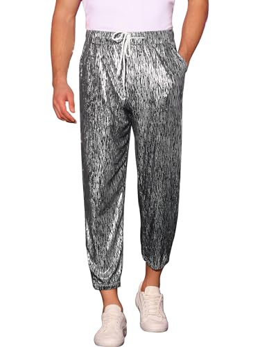 Lars Amadeus Metallic Pants for Men's Sparkle Sequin Dance Shiny 70s Disco Pants