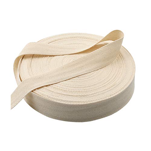 Cinta de Sarga,50 Metros Cinta al Sesgo de Doble Pliegue Cinta de Algodón Natural Cinta para Coser Cinta al Bies Rollo de Espiga para Confección Artesanía, Beige 2,5cm