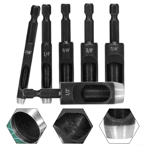 Perforatore per pelle compatibile con trapano elettrico, per vinile, plastica, gomma, materiali sintetici e guarnizioni, strumento cavo in acciaio al carbonio (6#)