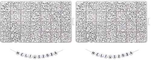 Image of Melius 1450Pcs Acrylic Letter and Number Beads, 4x7mm Alphabetical Flat Round Alphabet Beads in 28 Grid Box for Bracelets, DIY Crafts (Pack of 2)