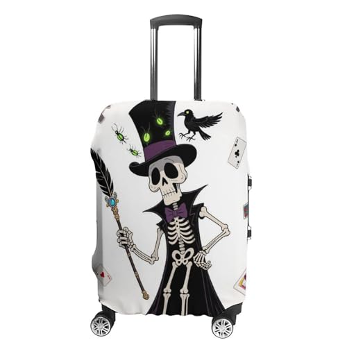 Magic Wand Skeleton Magician Elastic Luggage Cover Suitcase Protector for 19-32 Inch Suitcases | Universal Stretchable Travel Bag Cover | Anti-Scratch, Washable with Zipper Closure M