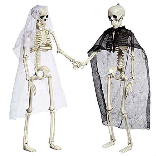 Esqueleto de Halloween de 16 Pulgadas, Cuerpo Completo, articulaciones móviles, Esqueletos para Halloween, Decoraciones de Cementerio para Interiores y Exteriores