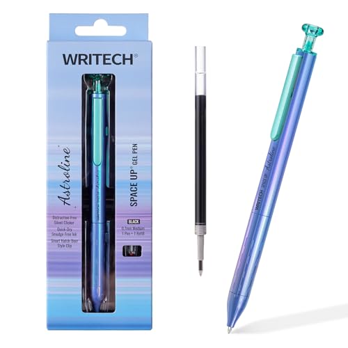 WRITECH Gel Pen Fine Point: Space Up Astroline Pen Metal Barrel 0.7mm Retractable Black Ink 1ct with...