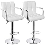 Huracan Bar Stools Set of 2 White Bar Chairs with Arms Swivel Counter Height Stools Adjustable Bar Stool with Back Bar Chair Armrest Modern Island Chairs for Kitchen 360 Degree (Black/White, 2pcs)