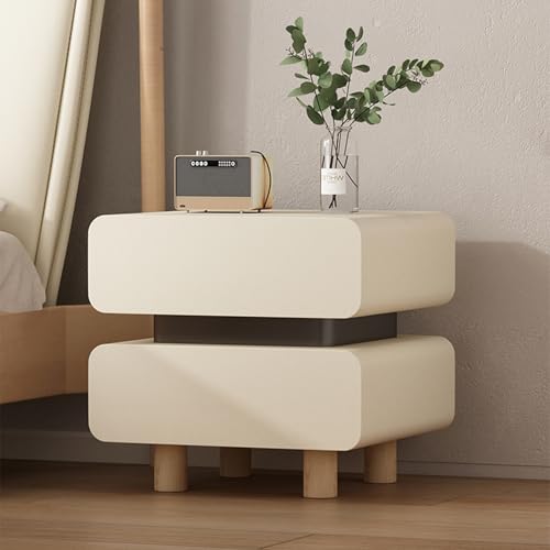 Table de chevet en bois massif à coins arrondis sécurisés et cuir